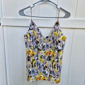 S.Oliver Yellow Abstract Floral‎ Plisse V-Neck Camisole Top US 8 Festival Boho